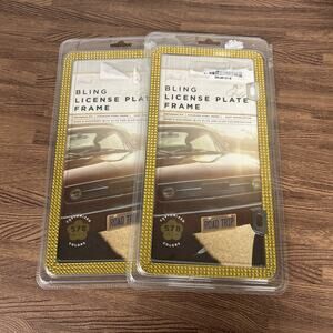 Set Of 2 License Plate Frames Gold Rhinestone Bling Universal Fit NIP